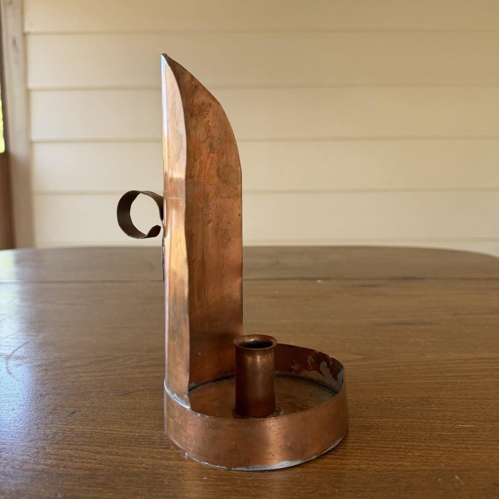 Vintage Copper Chamberstick Candle Holder High Back 8"